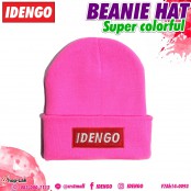 หมวกไหมพรมสีพื้นปัก ลาย IDENGO สีจี๊ดจ๊าด หมวกกันหนาว ใส่ไปเที่ยวในฤดูหนาว Beanie Hat No.F7Ah14-0090