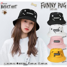 Bucket Hat หมวกบักเก็ต ปักลาย กระดูกกับรอยเท้า น้องหมาพันธุ์ปั๊ก Pug หมวกปีกรอบ IDENGO No.F7Ah32-0131