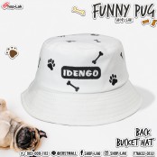 Bucket Hat หมวกบักเก็ต ปักลาย กระดูกกับรอยเท้า น้องหมาพันธุ์ปั๊ก Pug หมวกปีกรอบ IDENGO No.F7Ah32-0131