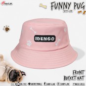 Bucket Hat หมวกบักเก็ต ปักลาย กระดูกกับรอยเท้า น้องหมาพันธุ์ปั๊ก Pug หมวกปีกรอบ IDENGO No.F7Ah32-0131