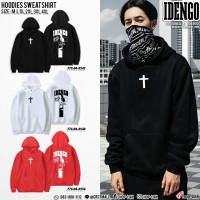 HOODIE เสื้อกันหนาว มีฮู้ด สกรีน flex ลาย IDENGO Cross เสื้อฮู้ดแขนยาวสไตล์อเมริกัน No.F7Cs04-0242