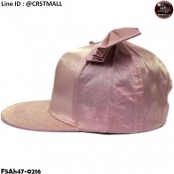 หมวกHipHopผ้า หมวกHipHopผ้าเงา สีชมพู หมวกผ้าผูกโบว์ มันเงาวาว  No.F5Ah47-0216