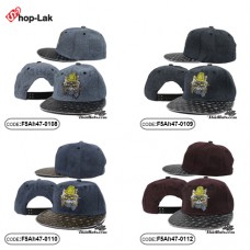 หมวก HipHop ปักหน้าแมว ปีกหนังลายดาว สินค้ามีทั้งหมด 4  สี  No.F5Ah47-0108