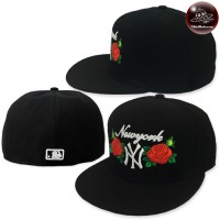 หมวกHIPHOPปักลาย NY ลายดอกกุหลาบ หมวกHIPHOPลายดอกกกุหลาบ   สีดำ
