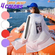 เสื้อแจ๊คเก็ตแขนยาวผ้าร่มมีฮู้ดแถบแขนพิมพ์ลาย สีสันสดใส สวยงาม No.F5Cs04-0666