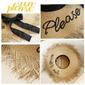 หมวกทรง LADYหมวกสานปีกกว้าง หมวกปลายรุ่ย ปักลายสวยๆ งานละเอียด " Sun Please " No. F5Ah18-0149