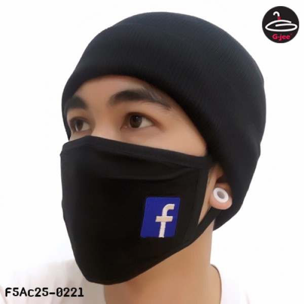 ผ้าปิดปากสีดำลายตัว facebook  No.F5Ac25-0221