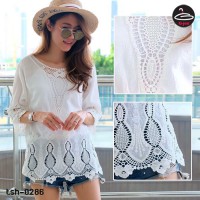  White lace dress Korean knitting lace pattern pattern drill drill chest comfortable fabric No.tsh-0286 