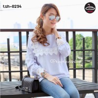  Long Sleeve Shirt with Blue Lace Collar Fabric is comfortable with the beautiful things No.tsh-0294. # Put out party # put out # put home # soft fabric comfortable