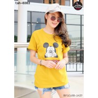 Yellow fashion ladies shirt Women's Short Sleeve T-Shirt Short Sleeve Mickey Mouse No.F1Cs50-1427
