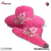 หมวกทรง LADY สานติดดอกเย็บขอบลายดอก  มี 5 สี  No.F1Ah18-0032
