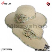 หมวกทรง LADY สานติดดอกเย็บขอบลายดอก  มี 5 สี  No.F1Ah18-0032