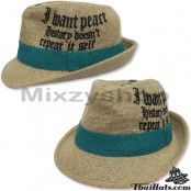  หมวกทรง MJ ผ้ากระสอบสกรีนลาย คาดแถบ มี2 สี   No.F5Ah12-0034