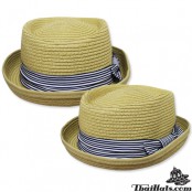 หมวกไมเคิล fedora hat nature สานตัดหน้าตรง คาดริ้บบิ้น สินค้ามีทั้งหมด 4 สี  No.F1Ah12-0053