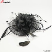 กิ๊บตาข่ายม้วนดอกไม้ริบบิ้น+ติดขนนก แฟชั่น กิ๊บหมวกขนนก กิ๊บหมวกติดผม กิ๊บหมวกตาข่าย หมวกติดผม วินเทจ สีดำ No.F5Aa33-0011