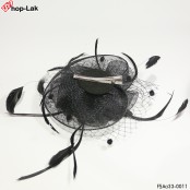 กิ๊บตาข่ายม้วนดอกไม้ริบบิ้น+ติดขนนก แฟชั่น กิ๊บหมวกขนนก กิ๊บหมวกติดผม กิ๊บหมวกตาข่าย หมวกติดผม วินเทจ สีดำ No.F5Aa33-0011