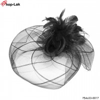 Large mesh hair clip, rose roll pattern + feather Hairpin Hat Mesh Hat Hair Stick Vintage Black No.F5Aa33-0017