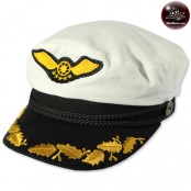 หมวกกัปตัน หมวกอิชิตัน ทหารเรือ ปีกลาย ปีกนก หมวกทรง JAPAN  สีขาว(1Ah10-0002)
