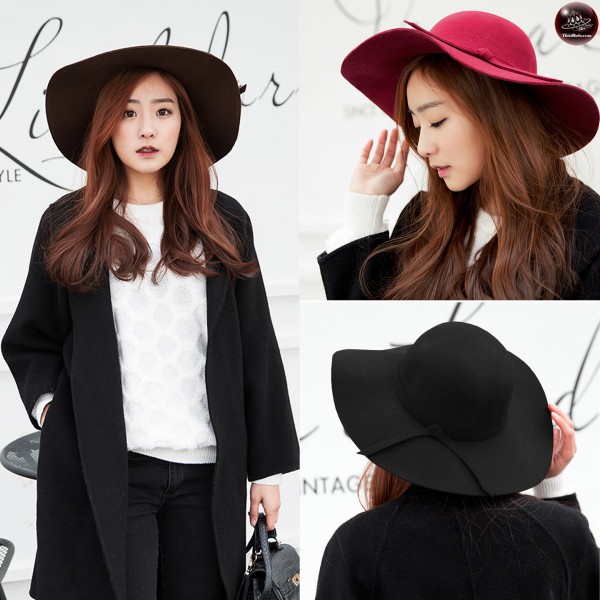 หมวกทรง Floppy Hat ปีกกว้าง ผ้ากำมะหยี่ รุ่น ปีกกว้างกำมะหยี่อัดขอบ