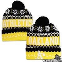หมวกไหมพรมลายกราฟฟิคสีเหลือง ดำ ลาย oakland athletics  #AS