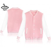 baseball jacket เสื้อแจ็คเก็ต เบสบอล แจ็คเก็ตเบสบอล สีชมพูแขนขาว มี 7 size