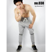 กางเกงวอร์ม jogger pants ขายาวสไตล์เรียบๆเพิ่มซิปที่เข่า ขาจั๊ม เอวยืด มีเชือกผูก ยี่ห้อ Awesome มี 3 size 3 สี No.038