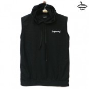 เสื้อแขนกุดผู้ชายมีฮูด superdry สีดำแบบสวม เนื้อผ้าจูติเนื้อนุ่มมีน้ำหนักเบา Freesize