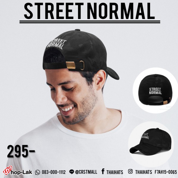 หมวกแก๊ปแบบเข็มขัดลายทหารปัก STREET NORMAL #สีดำ F7Ah15-0065
