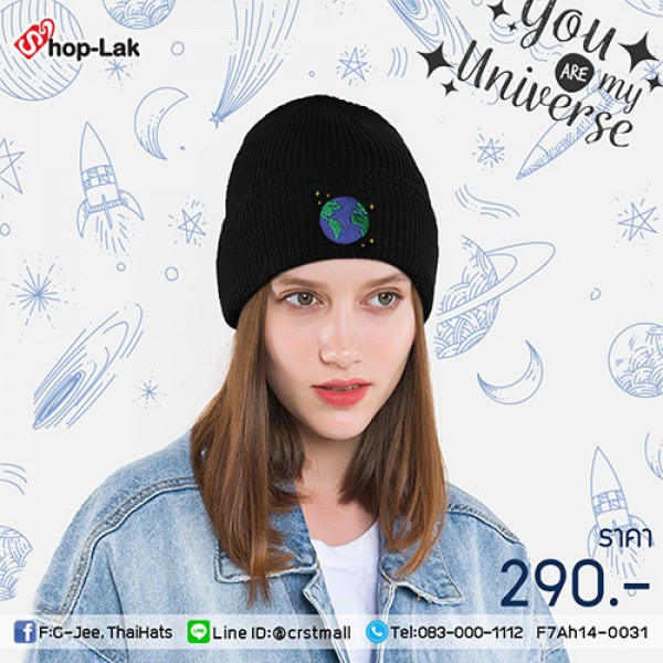 หมวกไหมพรมแฟชั่น  หมวกไหมพรมปักลายโลก  No.F7Ah14-0031 หมวกไหมพรมแฟชั่น  หมวกไหมพรมปักลายโลก  No.F7Ah14-0031