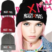 หมวกไหมพรมแฟชั่น   หมวกไหมพรมปักลาย   MERRY XMAS   มี 3 สี No.F7Ah14-0015