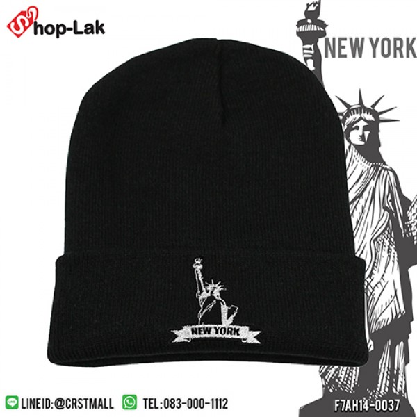 หมวกไหมพรมแฟชั่น   หมวกไหมพรมปักลายเทพีเสรีภาพ/New York  No.F7Ah14-0037