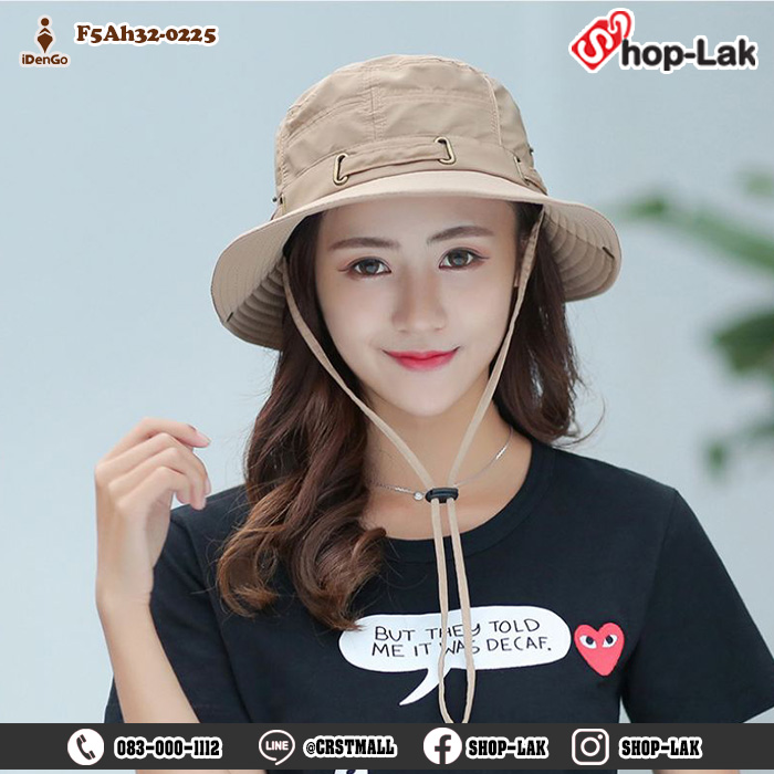 หมวก Bucket, หมวกตกปลา, หมวกเดินป่า, ผ้าร่ม, สีพื้น, แนวvintage, มีเชือกผูกคาง